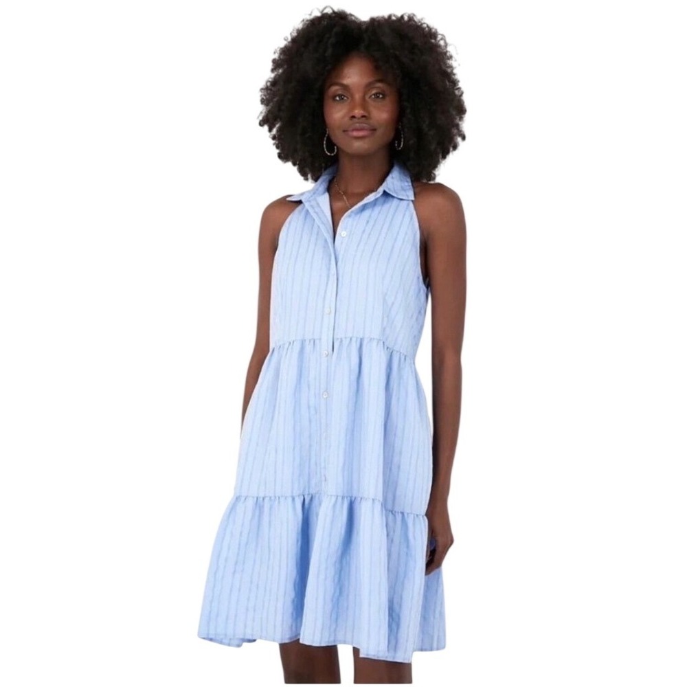 Pomander Place Blue Striped Halter Tiered Shirt Mini Saikor Dress Dress XXL
